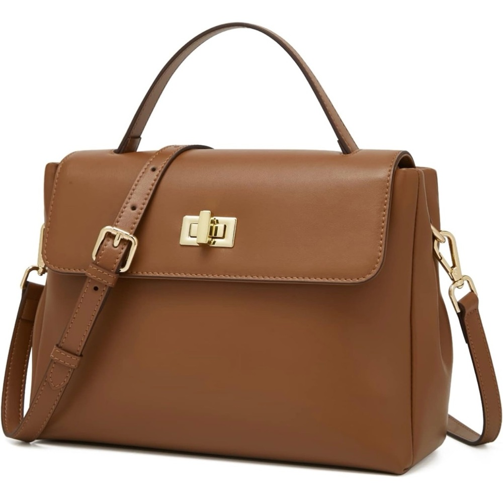 Leather Satchel Handbag for Women Trendy Shoulder Purse Crossbody Bag (Brown)